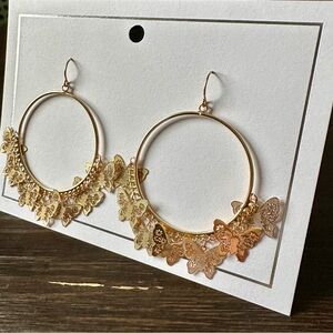 NWOB | House of Harlow 1960 | Gold Butterfly Hoop Dangle Earrings